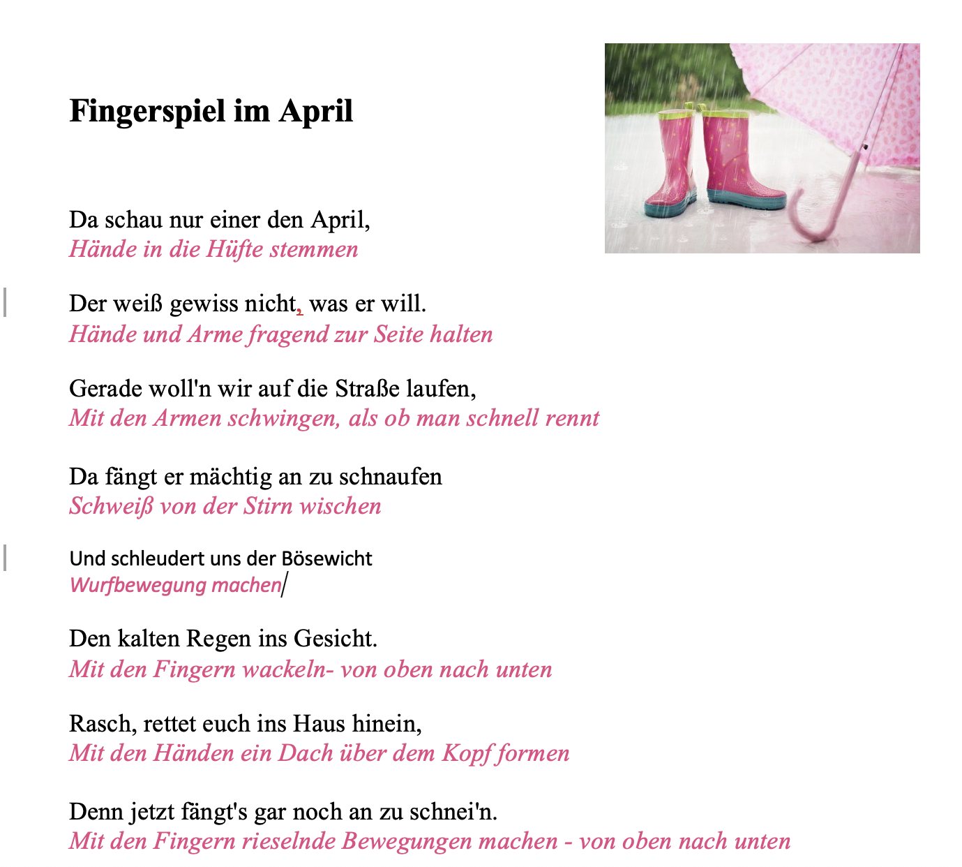 Fingerspiel - April